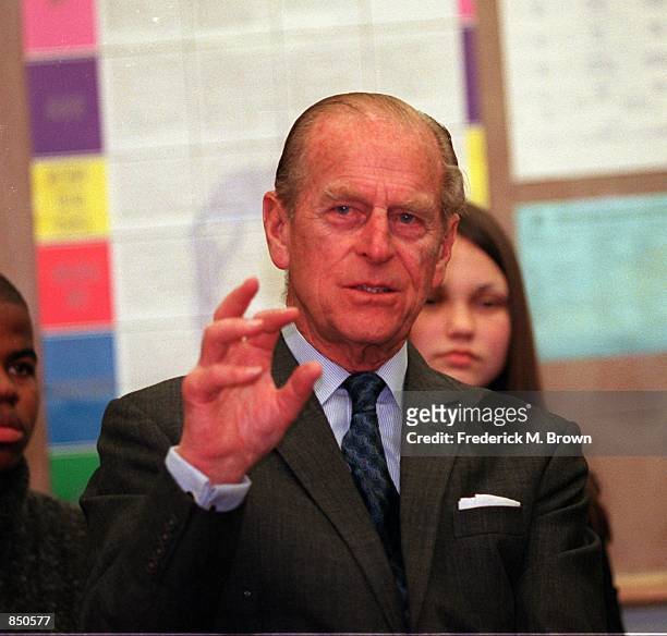 Los Angeles, CA Prince Philip, with 18 year-old Vanda Asapaho and principal Sharon Lily, visits Westchester High School to kick off his commemoration...