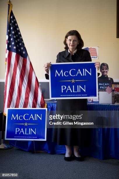 The Day After: conservative Republican activist and McCain-Palin voter Lu Ann Zelenik stands in the local GOP office the day after the presidential...