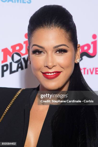 Host Ayem Nour attends the NRJ's Press Conference to Announce Their Schedule for 2017/2018 on September 21, 2017 in Paris, France.