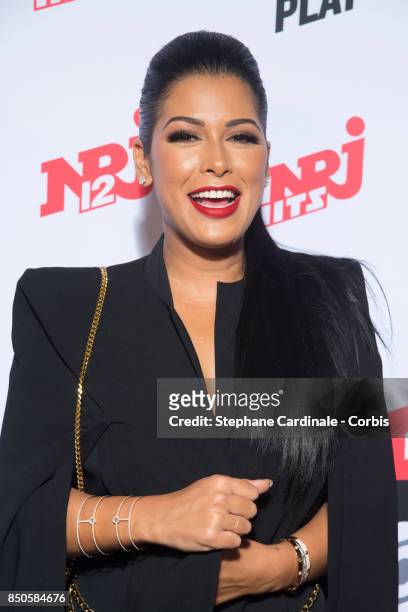 Host Ayem Nour attends the NRJ's Press Conference to Announce Their Schedule for 2017/2018 on September 21, 2017 in Paris, France.
