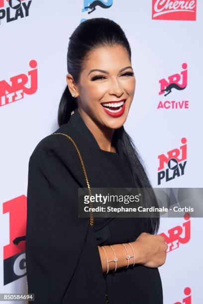 Host Ayem Nour attends the NRJ's Press Conference to Announce Their Schedule for 2017/2018 on September 21, 2017 in Paris, France.