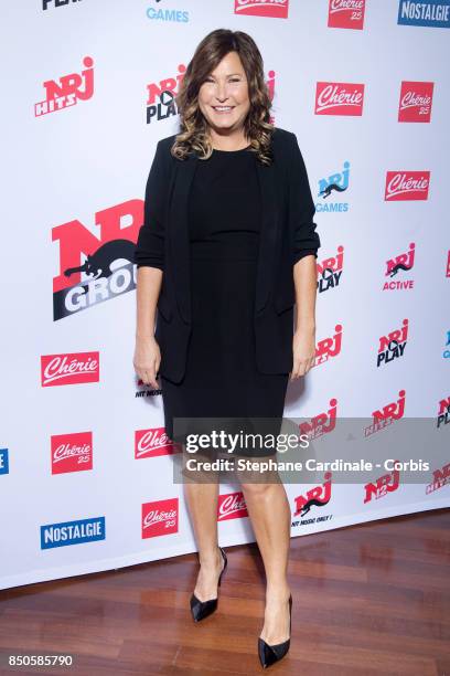 Host Evelyne Thomas attends the NRJ's Press Conference to Announce Their Schedule for 2017/2018 on September 21, 2017 in Paris, France.