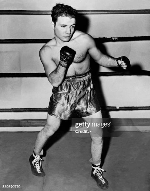 Photo taken in the 50's shows US boxer Jake LaMotta during a training session.