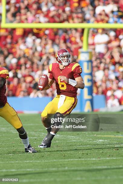 Mark Sanchez of the USC Trojans passes against the UCLA Bruins on December 6, 2008 at the Rose Bowl in Pasadena, California. USC won 28-7.