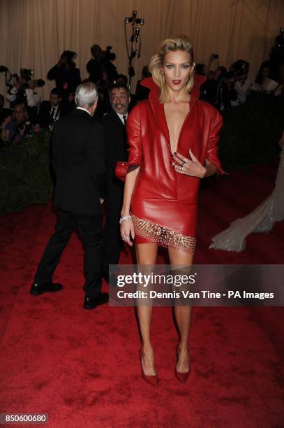 Anja Rubik attends the 'Punk': Chaos to Couture' Costume Institute Benefit Met Gala at the Metropolitan Museum in New York.