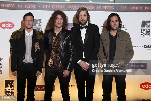 The Killers attend the 2008 MTV Europe Music Awards held at at the Echo Arena on November 6, 2008 in Liverpool, England.