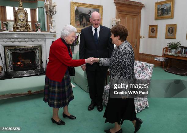 General Sir Peter Cosgrove, the Governor-General of Australia with Lady Cosgrove as they meet Queen Elizabeth II during a private audience in the...