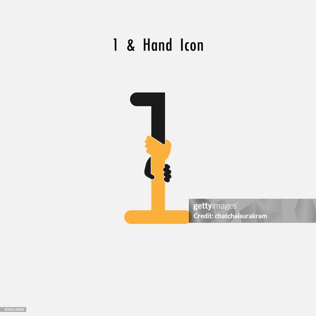 Creatieve 1-nummer abstract en handen pictogram ontwerp vector pictogrammalplaatje. Bedrijfsconcept aanbod, partnerschap, hoop, steun of hulp. Zakelijke en industriële logo symbool.