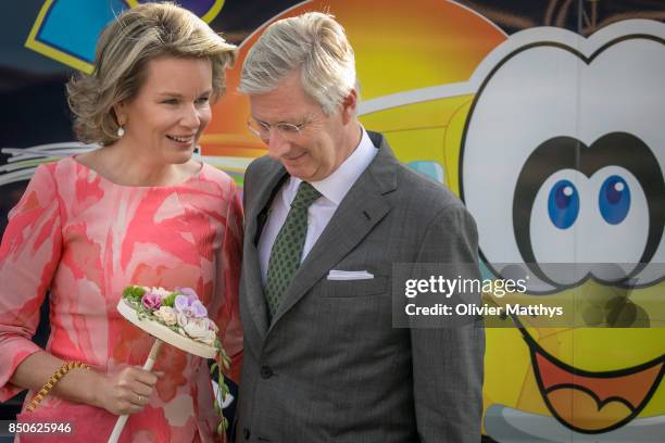 King Philippe of Belgium and Queen Mathilde of Belgium visit the Babybus project, a mobile crche with a social-economic function, in the Province of...