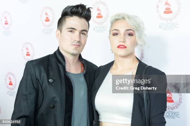 Musical Artists, Luis Mitre and Andrea Sandoval, the Group Mitre attend the Latin GRAMMY Acoustic Sessions With Becky G, Camila And Melendi at The...