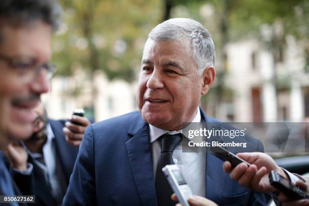 Mustapha Guitouni, Algeria's energy minister, speaks to journalists in Vienna, Austria, on Thursday, Sept. 21, 2017. OPEC and Russia have spearheaded...