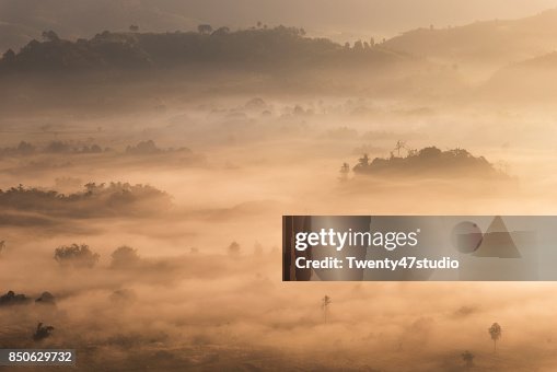 Misty landscape view in morning at Phu Lang Ka hill Misty landscape view in morning at Phu Lang Ka hill