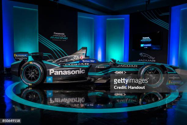 In this handout photo provided by Jaguar Racing, The new Jaguar Racing I-TYPE 2 Formula E car during the Panasonic Jaguar Racing RE:CHARGE LIVE...