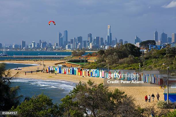 brighton beach, melbourne, victoria, australia - brighton beach melbourne - fotografias e filmes do acervo