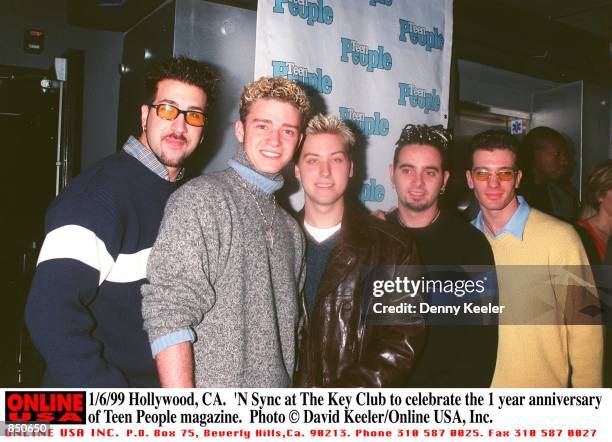 Hollywood, CA. ''N Sync at The Key Club to celebrate the 1 year anniversary of Teen People magazine. From l-r: Joey, Justin, Lance, Chris and JC.