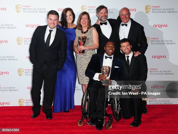 Alex Brooker, Rachel Lathan, Deborah Poulton, Ade Adepitan, Gary Franses and Giles Long with the Sport and Live Event Award for The London 2012...