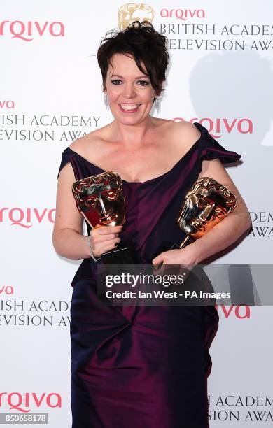 Olivia Colman with the best Female in a comedy Award for Twenty Twelve, at the Arqiva British Academy Television Awards 2013 at the Royal Festival...