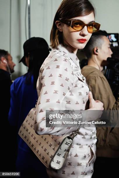 Model is seen backstage ahead of the Max Mara show during Milan Fashion Week Spring/Summer 2018on September 21, 2017 in Milan, Italy.