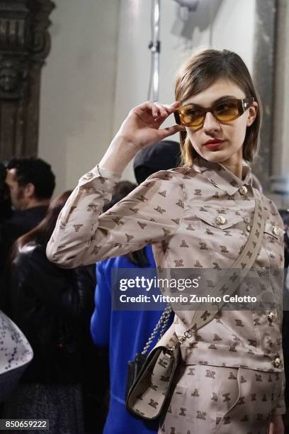 Model is seen backstage ahead of the Max Mara show during Milan Fashion Week Spring/Summer 2018on September 21, 2017 in Milan, Italy.