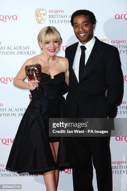 Chiwetel Ejiofor and Sheridan Smith the award for Best Leading Actress in the press room at the Arqiva British Academy Television Awards 2013 at the...