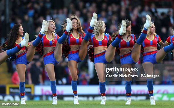 Crystal Palace cheerleaders 'Crystal Girls' on the pitch before kick off