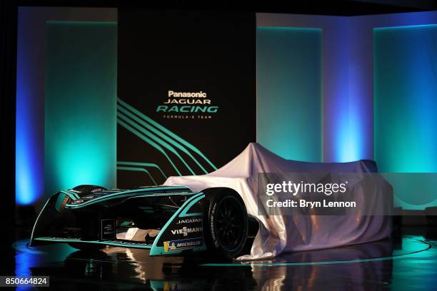 The new Jaguar Racing I-TYPE 2 Formula E car is seen during the Panasonic Jaguar Racing RE:CHARGE LIVE EVENT, which launches the team's challenge for...