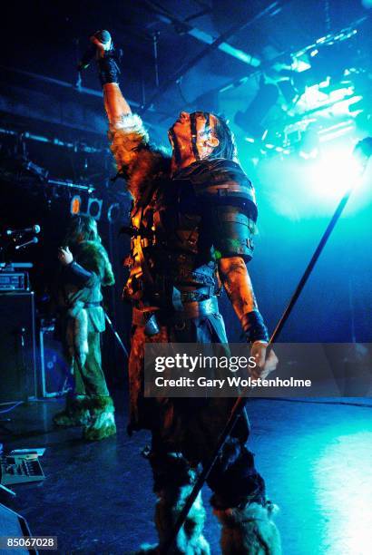 Photo of TURISAS; Mathias "Warlord" Nygard performing