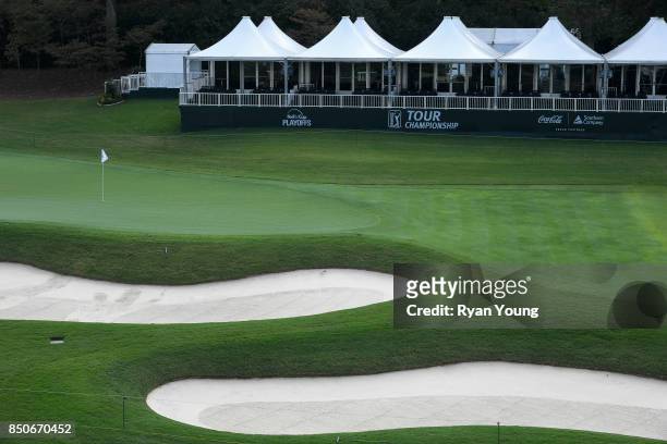 Scenic view of the 14th hole during practice for the TOUR Championship, the final event of the FedExCup Playoffs, at East Lake Golf Club on September...