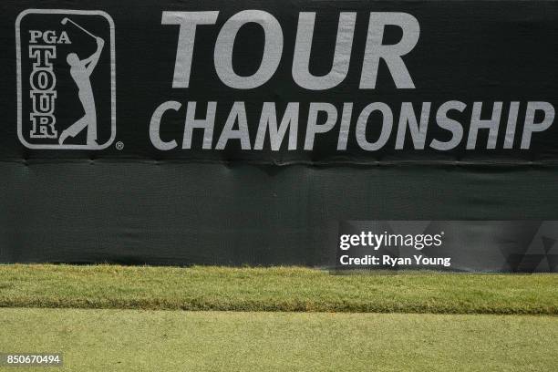 Championship logo is seen during practice for the TOUR Championship, the final event of the FedExCup Playoffs, at East Lake Golf Club on September...