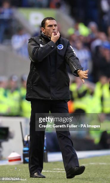 Brighton and Hove Albion manager Gustavo Poyet gives instructions from the touchline