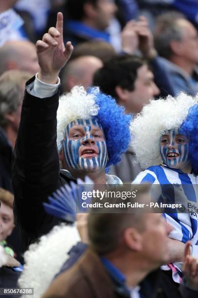 Brighton & Hove Albion fans show support for their team in the stands