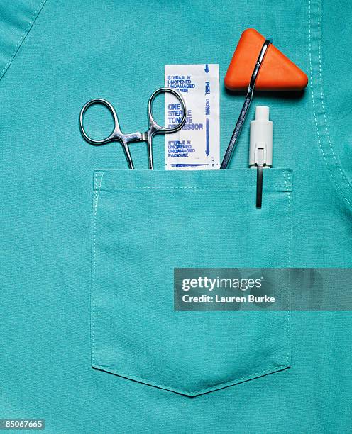 medical scrubs pocket with tools of trade - ficka bildbanksfoton och bilder