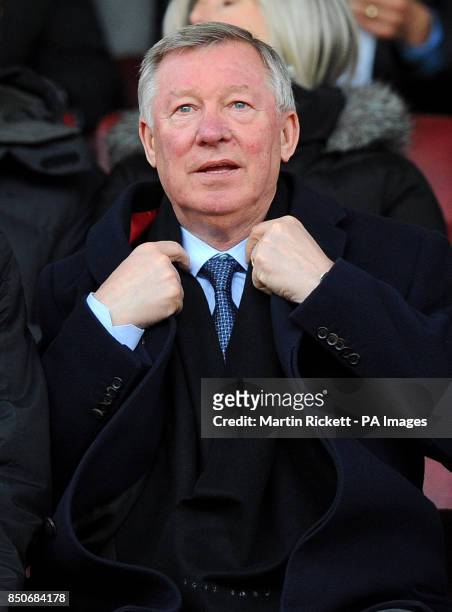 Manchester United manager Sir Alex Ferguson takes his seat in the director box before the Barclays Under-21 Premier League, Semi Final between...