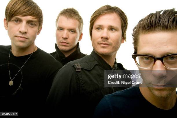 Photo of ANGELS & AIRWAVES; Posed group portrait - David Kennedy, Matt Wachter, Tom DeLonge and Adam 'Atom' Willard
