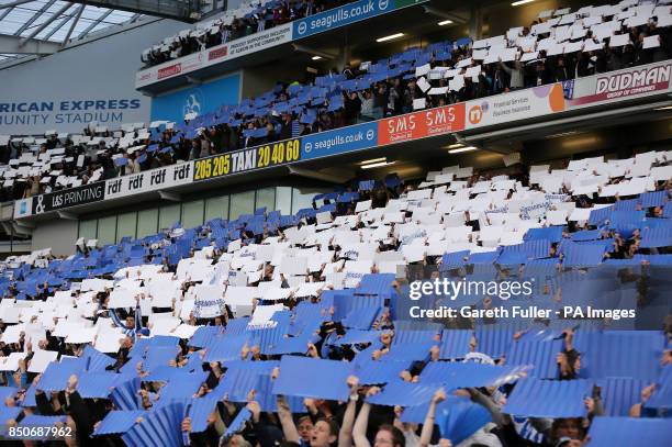 General view of Brighton & Hove Albion's fans showing support for their team in the stands