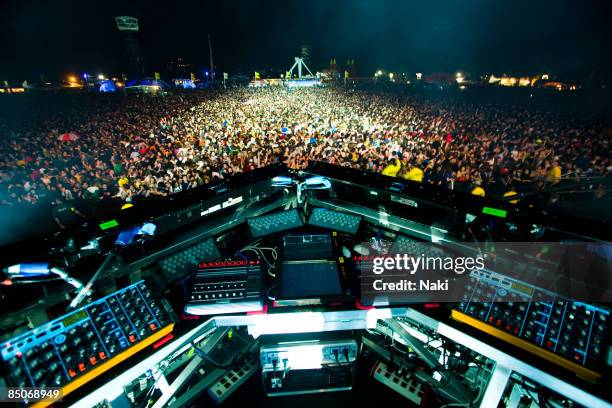 Photo of DAFT PUNK, Inside the pyramid on stage at the O2 Wireless Festival in Hyde Park