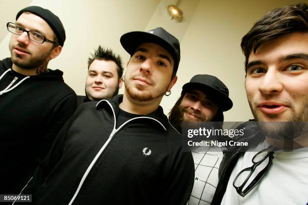 Photo of ALEXISONFIRE, Posed group portrait - L-R Dallas Green, Wade MacNeil, Chris Steele, Jordan Hastings and George Pettit