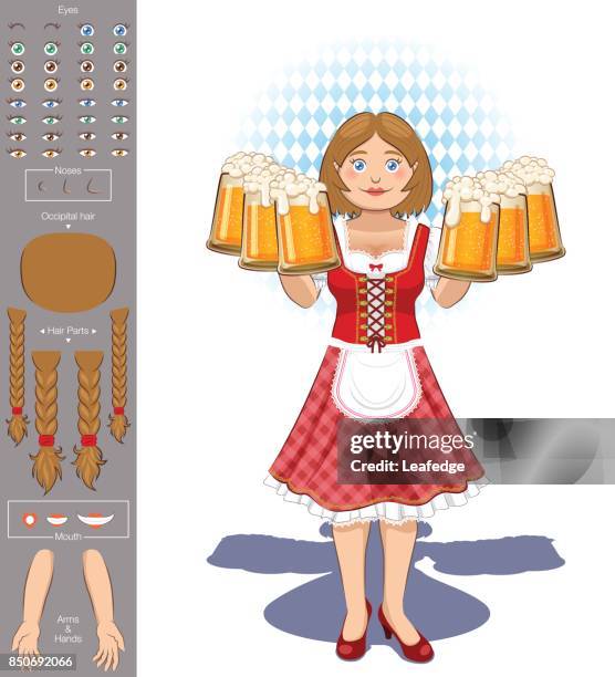 beer fest [waitress with lots of beer glasses] - design plat stock illustrations