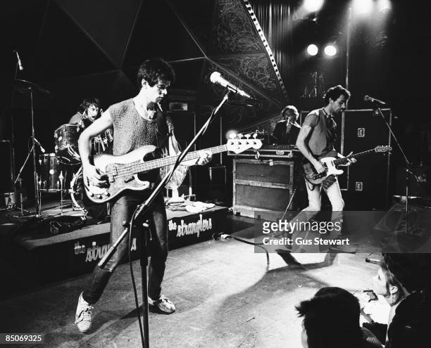 Photo of JET BLACK and JJ BURNELL and Hugh CORNWELL and STRANGLERS; L - R Jet Black, JJ Burnell, Hugh Cornwell and Dave Greenfield performing live on...