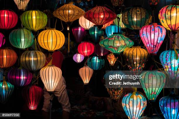 lanterns in hoi an city, vietnam - traditional culture stock-fotos und bilder