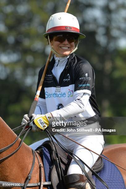 The wife of Tommy Lee Jones, Dawn Jones, on a polo pony at the Greenwich Polo Club, Connecticut, USA,during the Sentebale Royal Salute Polo Cup in...
