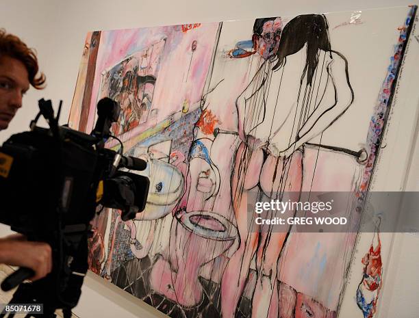 Cameraman films a finalist for the prestigious Archibald Art Prize at the New South Wales Art Gallery in Sydney on February 25, 2009. The painting by...