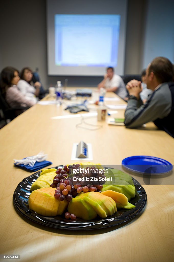 Fruit platter on conference room table