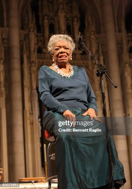 Poet/Writer Maya Angelou attends the memorial celebration for Odetta at Riverside Church on February 24, 2009 in New York City.