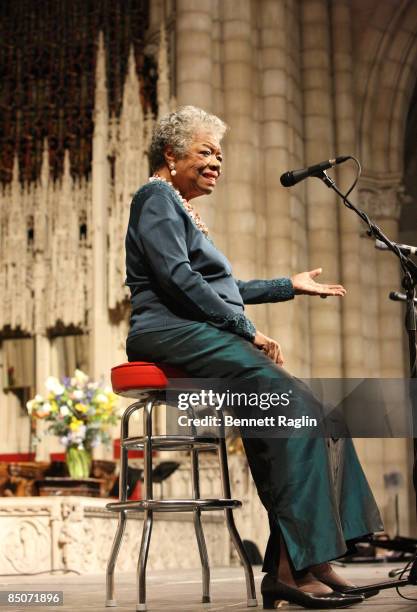 Poet/Writer Maya Angelou attends the memorial celebration for Odetta at Riverside Church on February 24, 2009 in New York City.