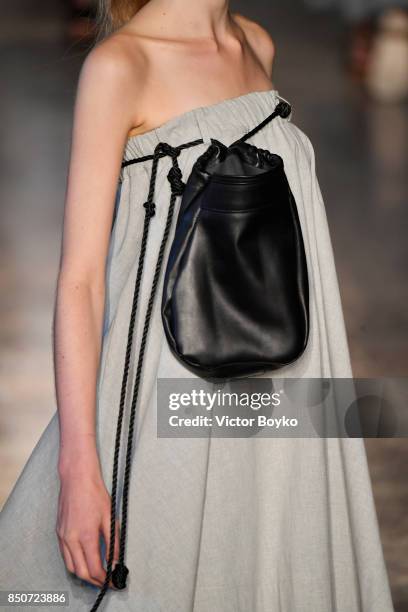 Model walks the runway at the Lucio Vanotti show during Milan Fashion Week Spring/Summer 2018 on September 21, 2017 in Milan, Italy.