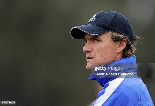 Kangaroos coach Dean Laidley looks on during a Kangaroos AFL training session at Arden Street Oval on February 25, 2009 in Melbourne, Australia.