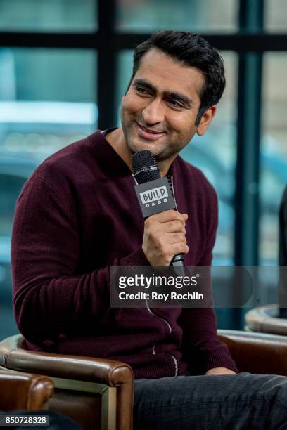 Kumail Nanjiani discusses "The LEGO Ninjago Movie" with the Build Series at Build Studio on September 21, 2017 in New York City.