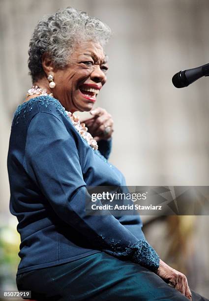 Writer Maya Angelou attends the memorial celebration for Odetta at Riverside Church on February 24, 2009 in New York City.