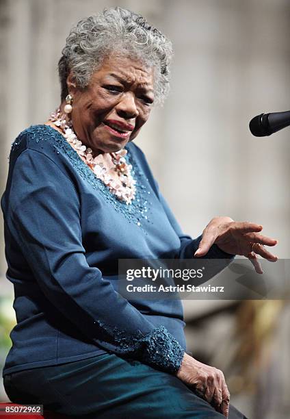 Writer Maya Angelou attends the memorial celebration for Odetta at Riverside Church on February 24, 2009 in New York City.